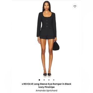 Amanda Uprichard x Revolve Long Sleeve Kya Romper in Black Pinstripe. Worn once!